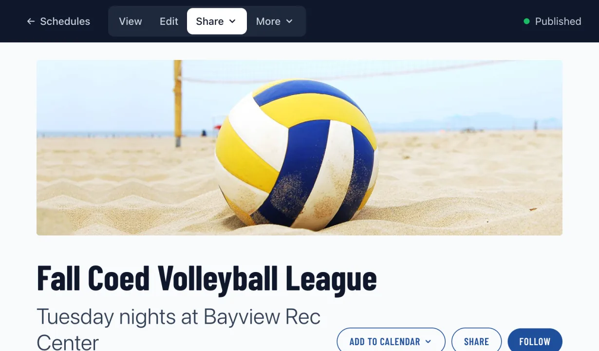 The Download page: export for import, scores and standings report, PDF, and import from CSV