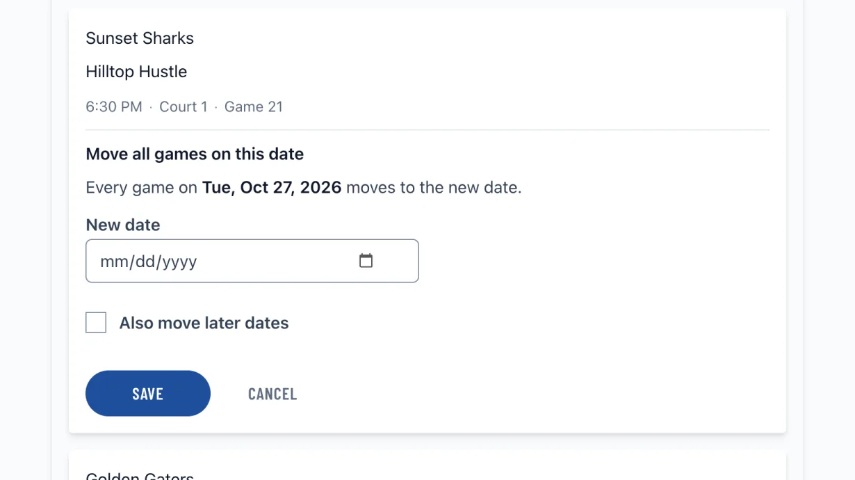Moving every game on one date to a new date