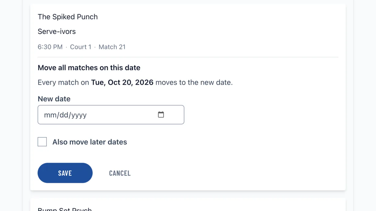 Moving every game on one date to a new date