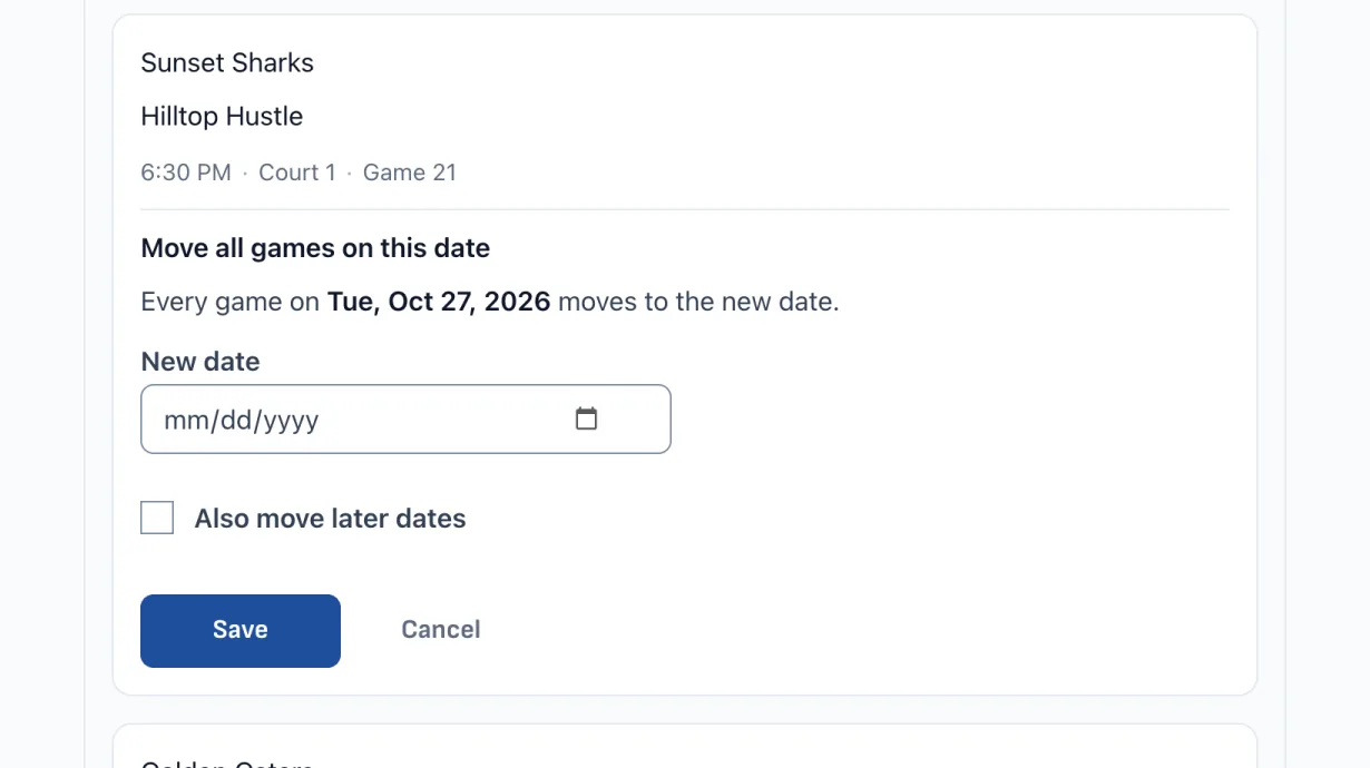 Moving every game on one date to a new date