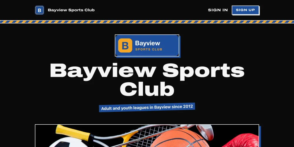 The club's homepage in the Blacktop style