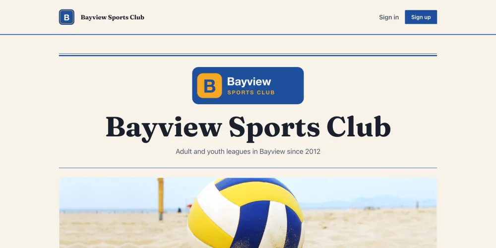 The club's homepage in the Bulletin style