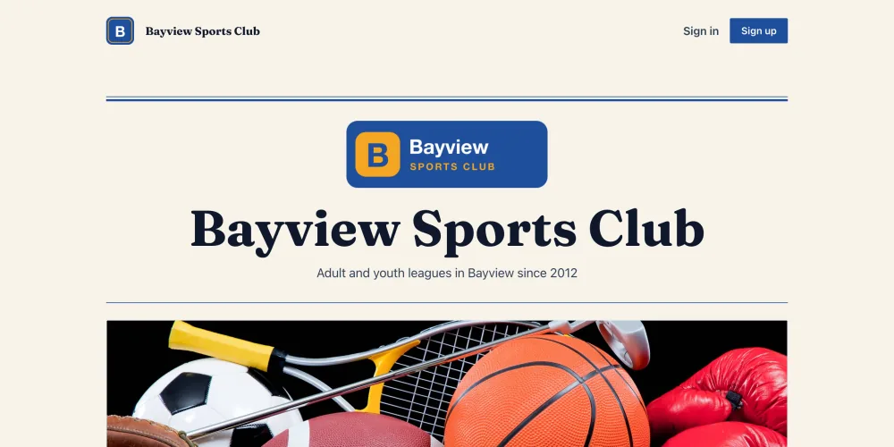 The club's homepage in the Bulletin style
