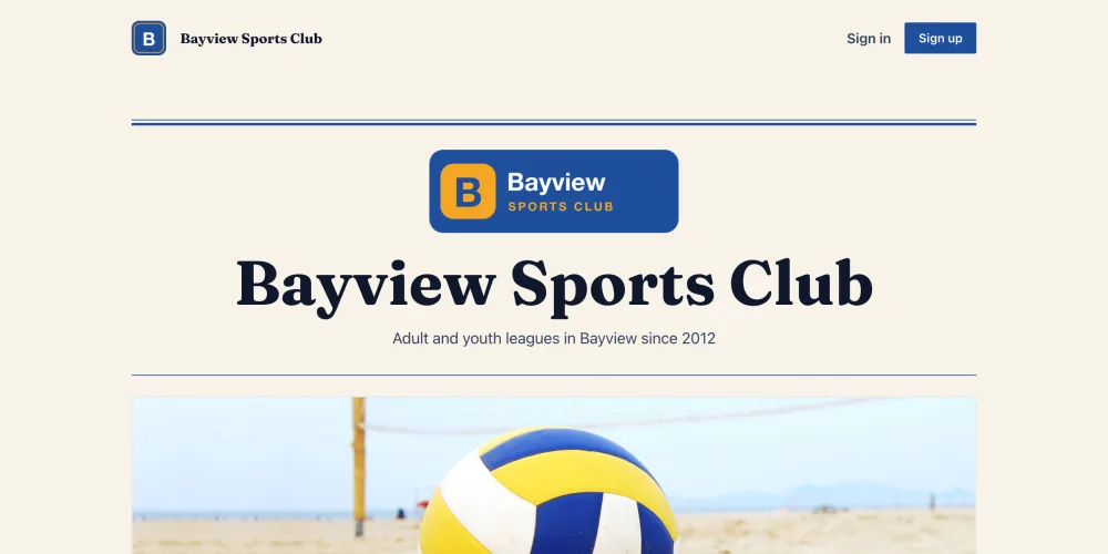 The club's homepage in the Bulletin style