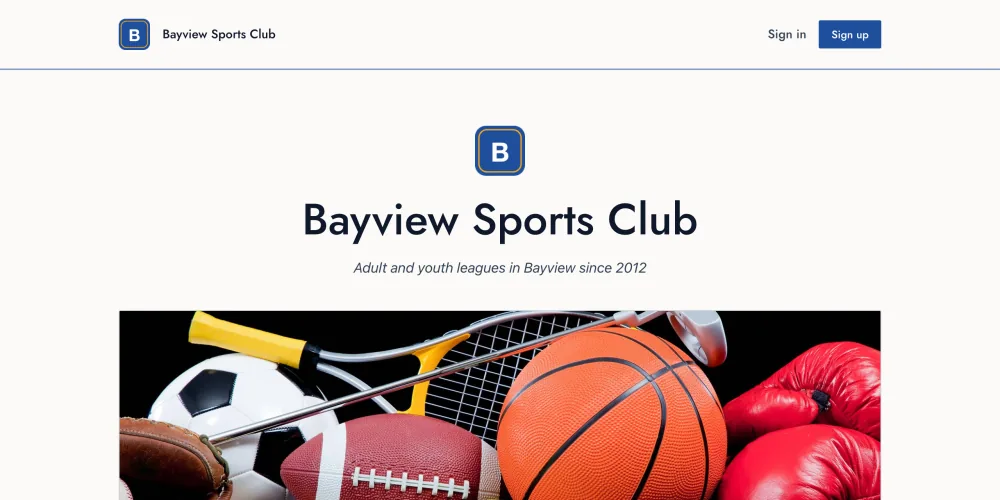 The club's homepage in the Clubhouse style