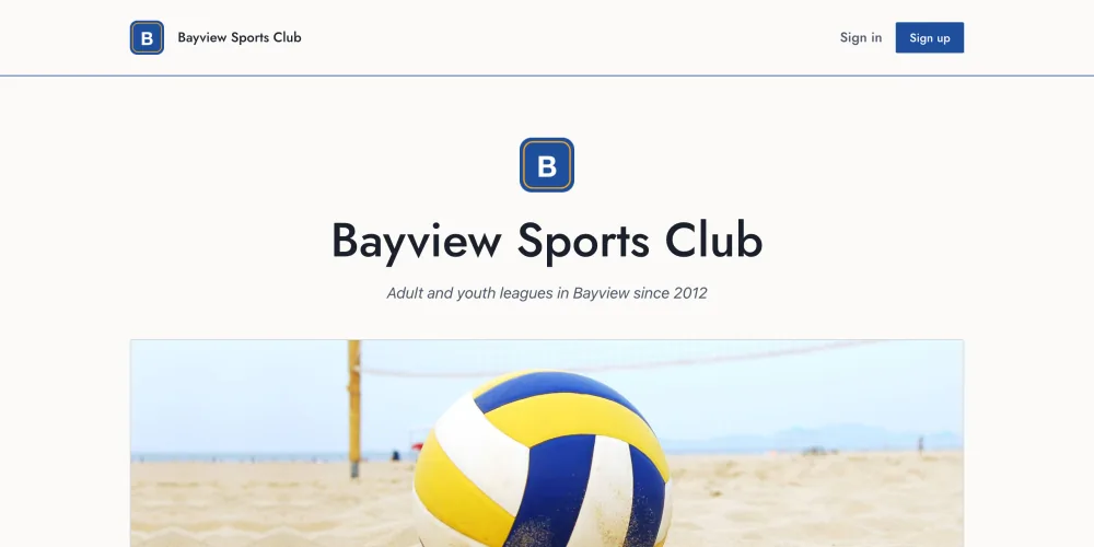 The club's homepage in the Clubhouse style
