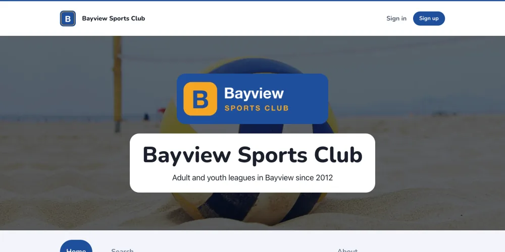 The club's homepage in the Rec style