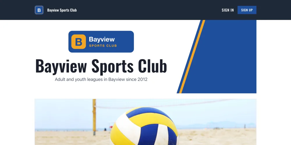 The club's homepage in the Scoreboard style