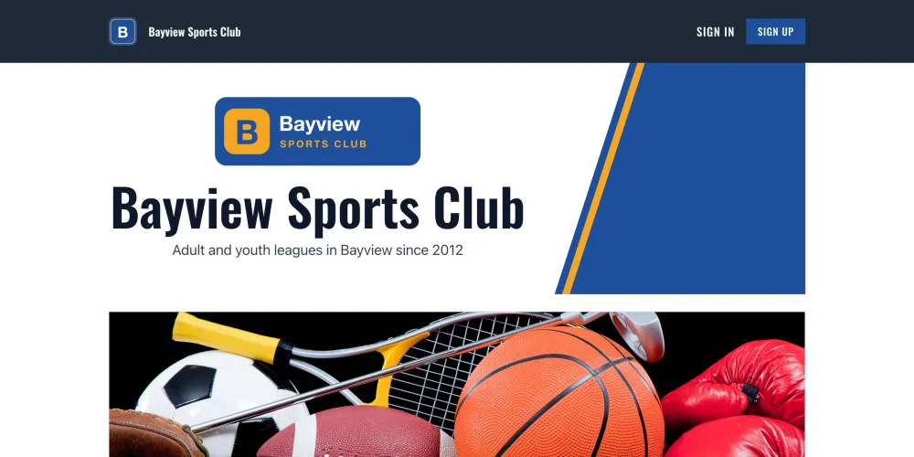 The club's homepage in the Scoreboard style