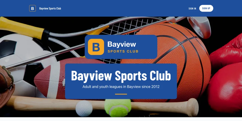 The club's homepage in the Varsity style