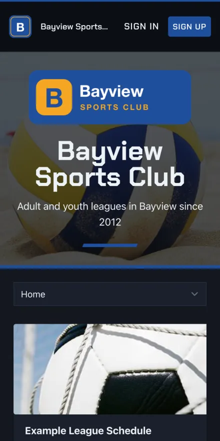 The same club's website in the Arena style on a phone