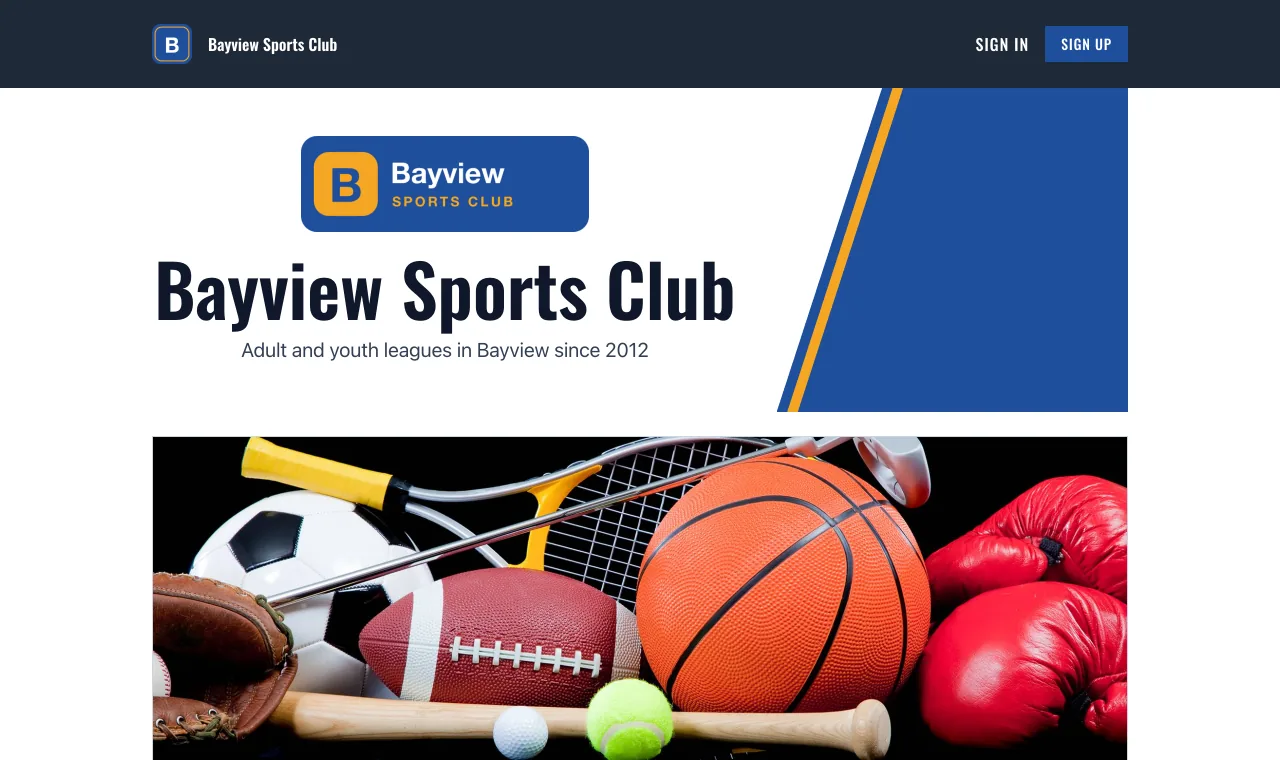 Club website in the Scoreboard style showing its logo, colors, and banner photo